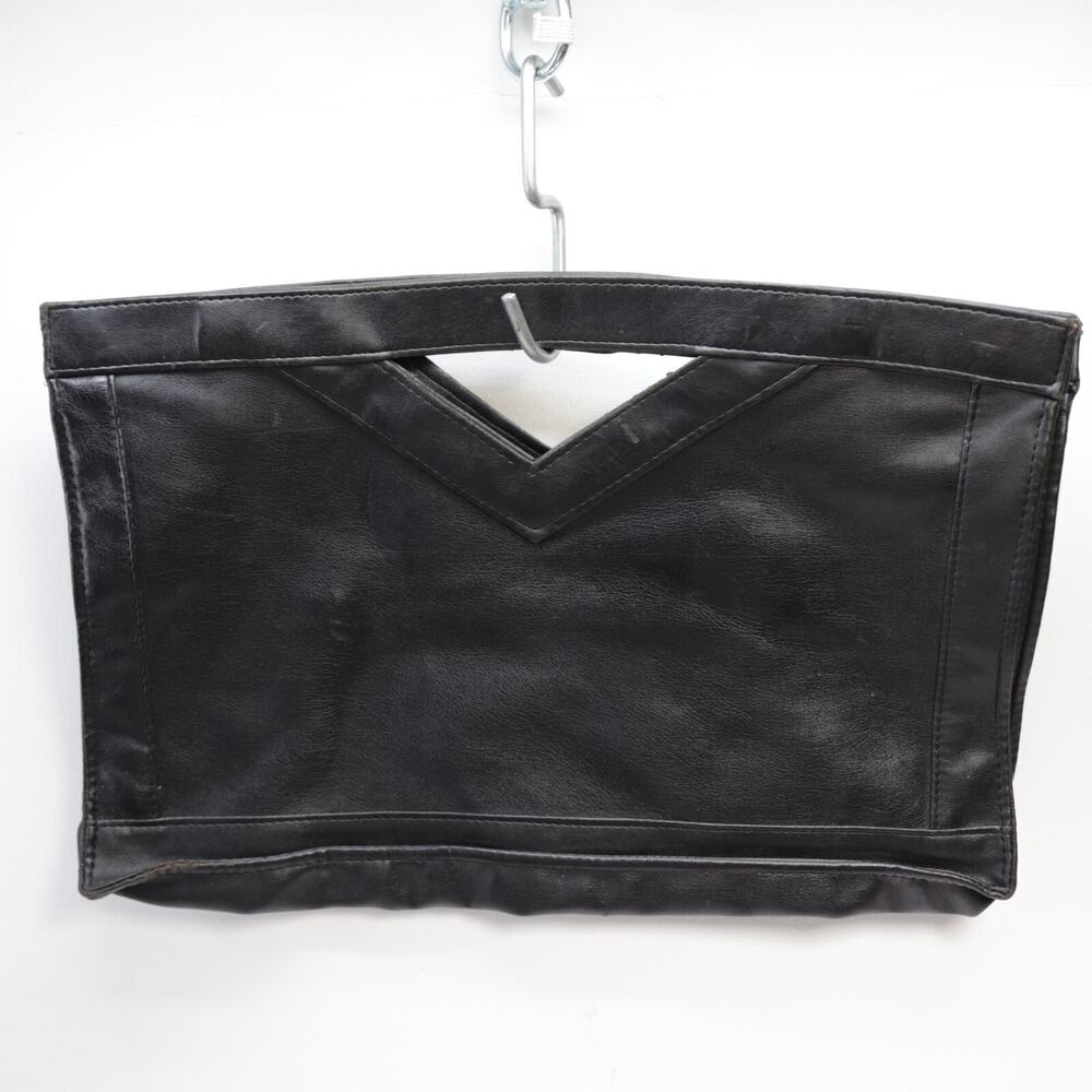 Vintage Renee Creations Satchel Handbag Large Black Faux Leather Purse Bag